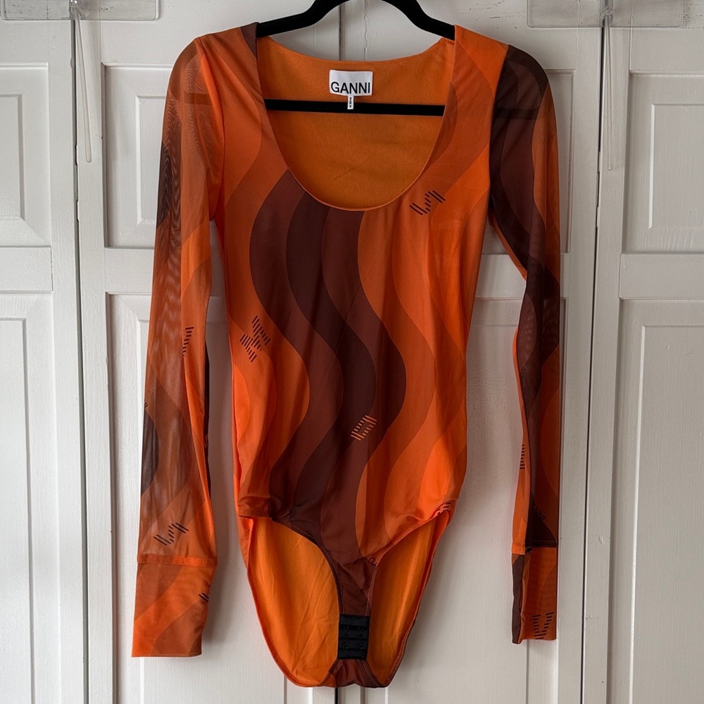 Ganni Vibrant Orange and Brown Bodysuit
